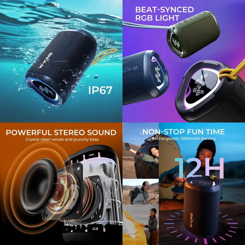 Bluetooth Speaker Waterproof - W-KING D110 RGB 무선 블루투스 스피커