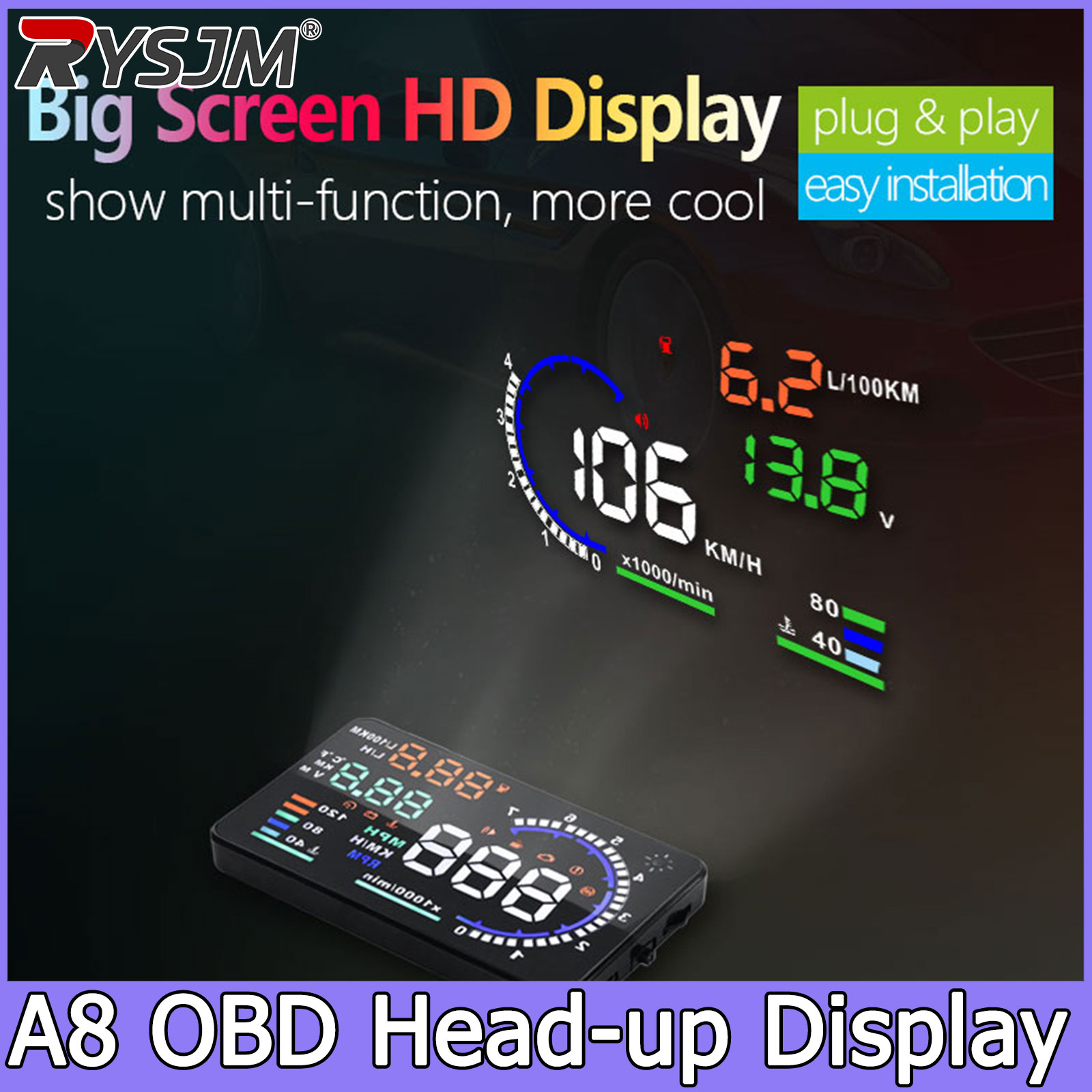 Electronics Gadgets For Car - A8 OBD HUD 헤드업 디스플레이 속도계